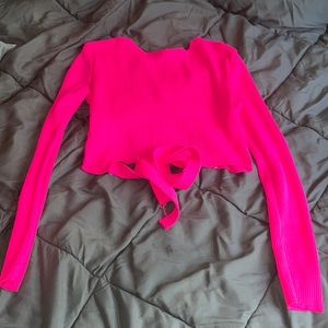 Hot pink tie in the back sweater